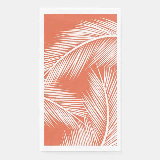 White palm leaves on salmon colour background napkin (Front)