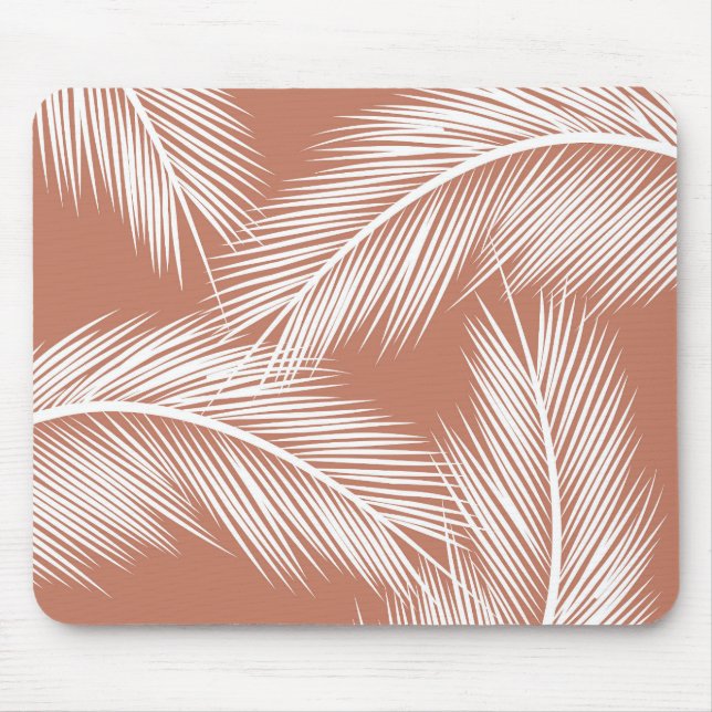 White palm leaves on terracotta colour background mouse pad (Front)
