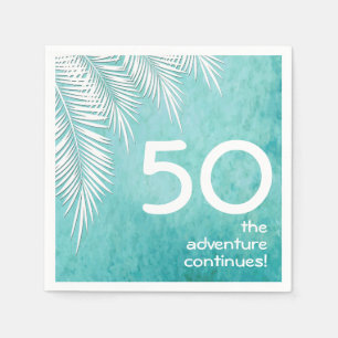 White Palm on Ocean Turquoise Blue Birthday Napkin
