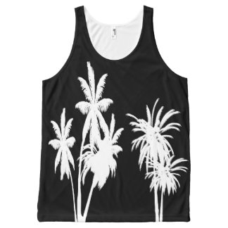 White Palm Trees Black All-Over Print Singlet