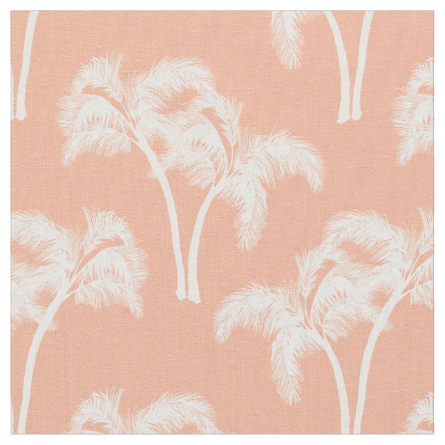 White Palm Trees on Beige Fabric (Close Up)