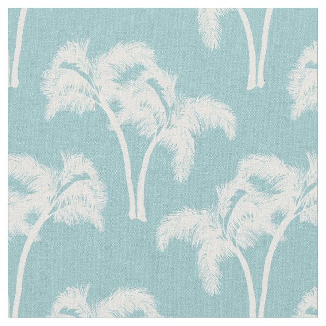 White Palm Trees on Blue Fabric (Close Up)