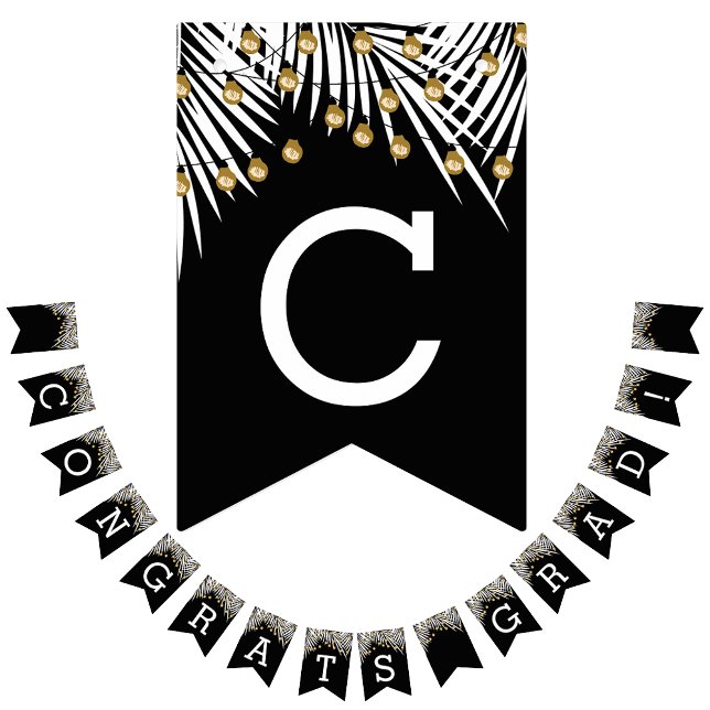 White Palms Gold Lights on Black Congrats Grad Bunting (Creator Uploaded)