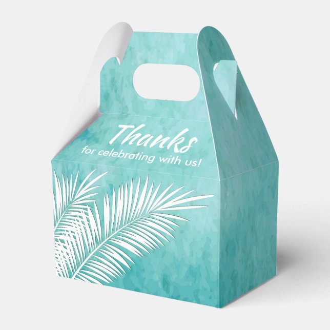 White Palms on Ocean Turquoise Party Favour Boxes (Front Side)