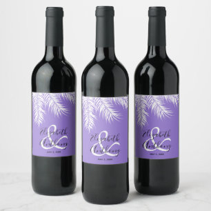 White Palms on Purple Background Wedding Wine Label