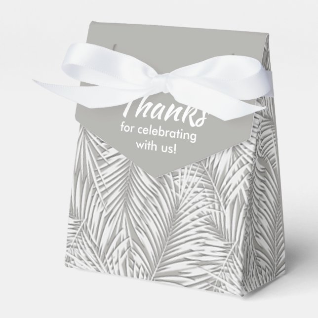 White Palms on Silver Tent Style Party Favour Boxe Box (Front Side)