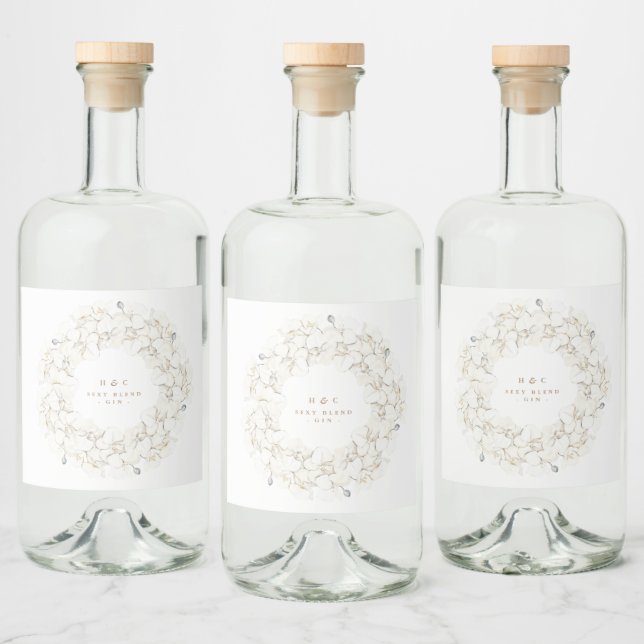 White Pampas Grass Tropical Floral Wedding Gin Liquor Bottle Label (Bottles)