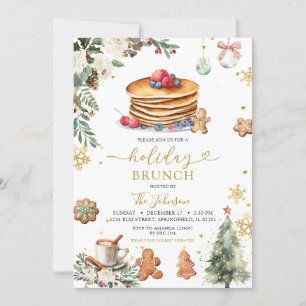 White Pancake Holiday Brunch Christmas Floral Invitation