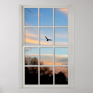 White Paned Window with a View Illusion Poster