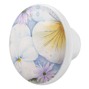WHITE PANSY PARTY CERAMIC KNOB