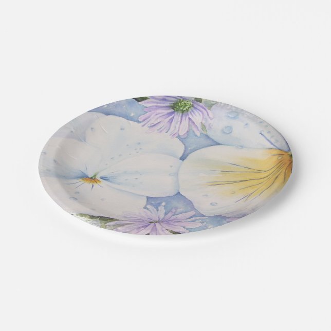 WHITE PANSY PARTY PAPER PLATE (Angled)