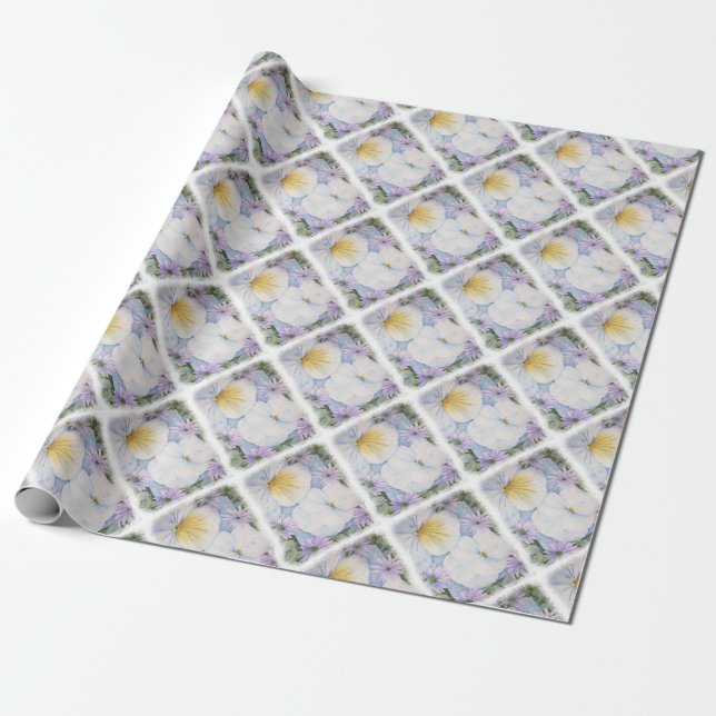 WHITE PANSY PARTY WRAPPING PAPER (Unrolled)