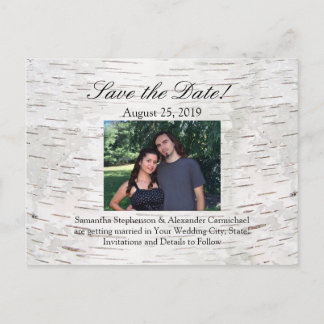 White Paper Birch Tree Bark Rustic Wood Wedding Announcement Postcard