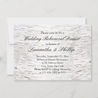 White Paper Birch Tree Bark Rustic Wood Wedding Invitation