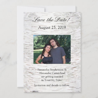 White Paper Birch Tree Bark Rustic Wood Wedding Invitation