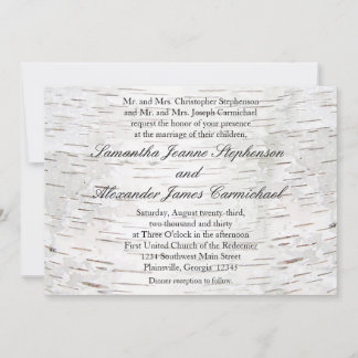 White Paper Birch Tree Bark Rustic Wood Wedding Invitation