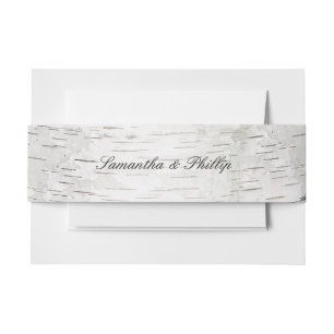 White Paper Birch Tree Bark Rustic Wood Wedding Invitation Belly Band