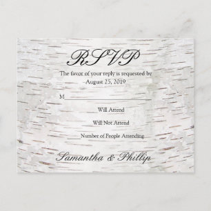 White Paper Birch Tree Bark Rustic Wood Wedding Invitation Postcard