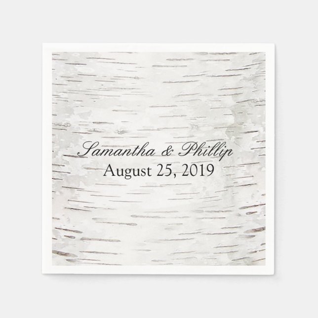 White Paper Birch Tree Bark Rustic Wood Wedding Napkin (Front)