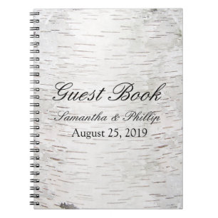 White Paper Birch Tree Bark Rustic Wood Wedding Notebook
