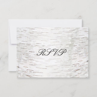 White Paper Birch Tree Bark Rustic Wood Wedding RSVP Card