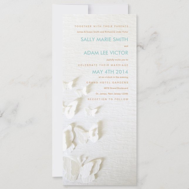 White Paper Butterflies Invitation (Front)