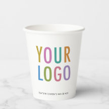 White Paper Cups Custom Business Logo Branded 8 oz