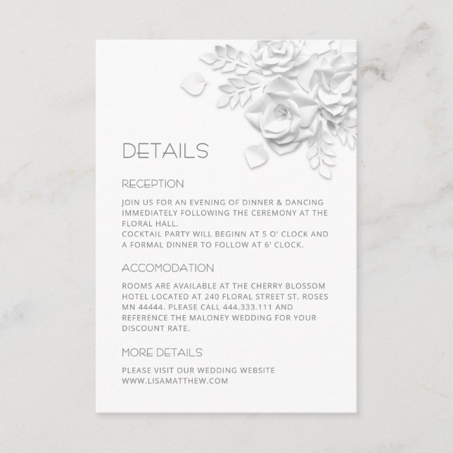 White Paper Cut Flowers Enclosure Card (Front)