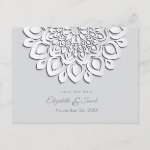 White Paper Cut Mandala Save the Date Postcard