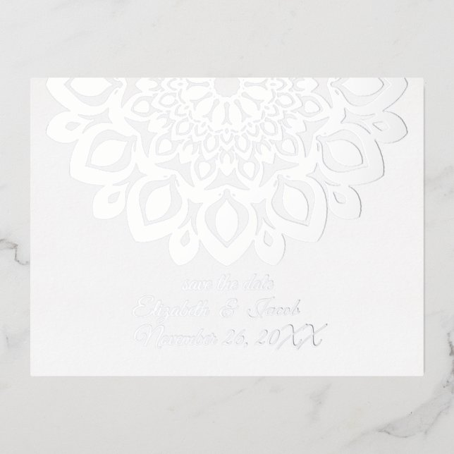 White Paper Cut Mandala Save the Date Postcard (Front)