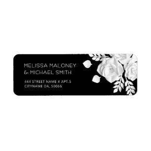 White Paper Cut Roses Black Wedding Return Address Label