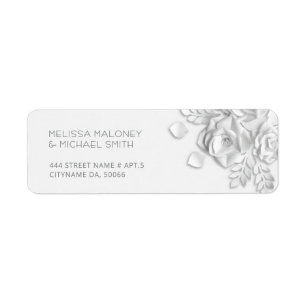 White Paper Cut Roses Minimalist  Wedding Return Address Label