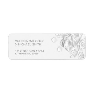 White Paper Cut Roses Minimalist  Wedding Return Address Label