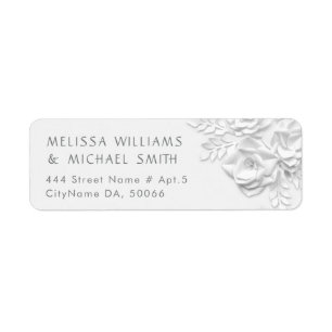 White Paper Cut Roses Minimalist Wedding Return Address Label