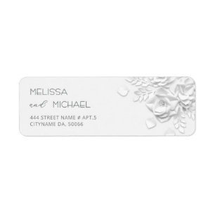 White Paper Cut Roses Minimalist Wedding Return Address Label