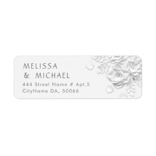 White Paper Cut Roses Minimalist Wedding Return Address Label