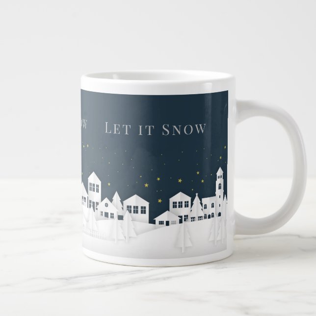 White Paper Houses Winter Scene Editable Text Large Coffee Mug (Right)