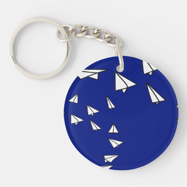 White paper planes on blue key ring (Front)