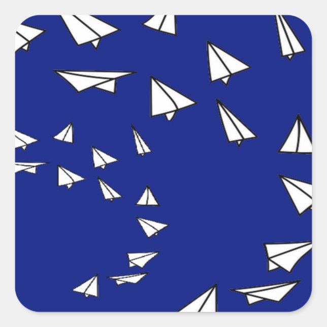 White paper planes on blue square sticker (Front)