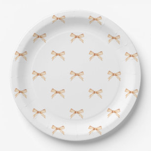 White Paper Plate with Gold Bow Pattern