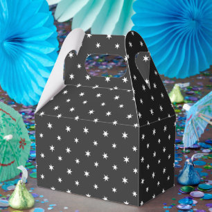 White Paper Stars on Black Decor Favour Box
