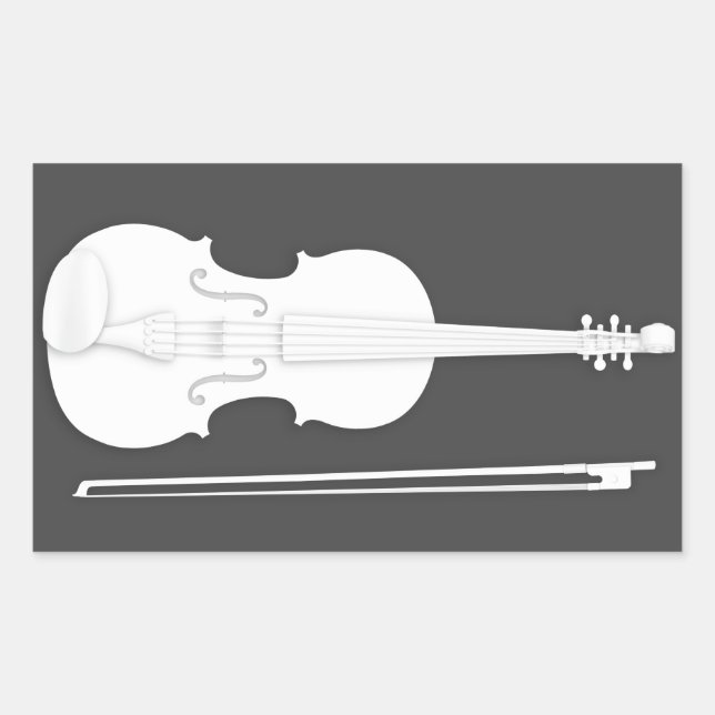 White Paper Violin & Bow on Charcoal Rectangular Sticker (Front)