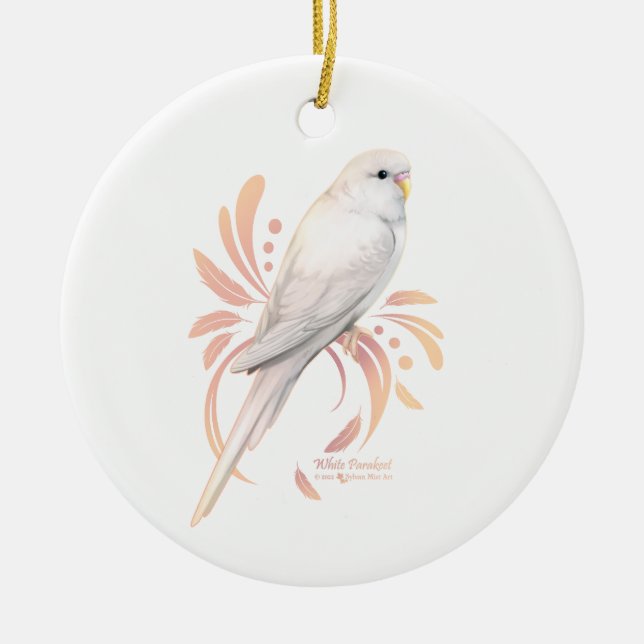 White Parakeet Ceramic Ornament (Front)