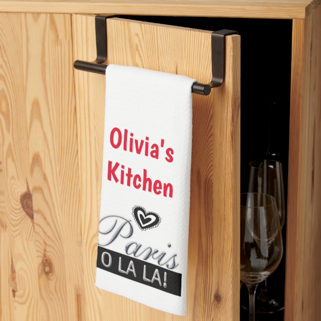 White Paris O La La Red Kitchen Hand Towel (Thirds Fold)