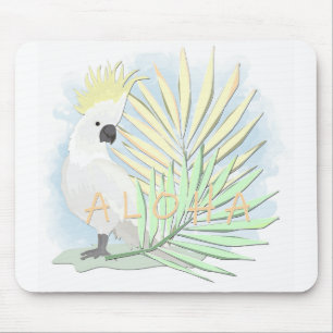 White parrot cockatoo in palm leaves. mouse pad