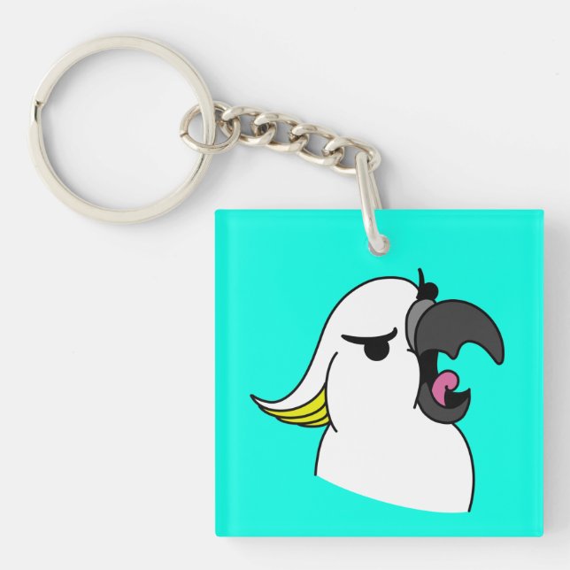White Parrot with Funny Text Key Ring (Front)