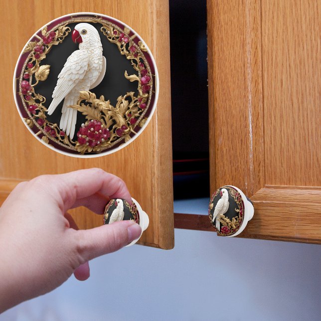 White Parrot with Gold and Ruby Ceramic Knob (Creator Uploaded)