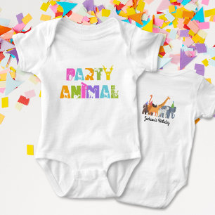 White Party Animal Safari Baby Birthday Bodysuit