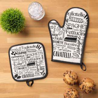 White Pastas   Oven Mitt & Pot Holder Set