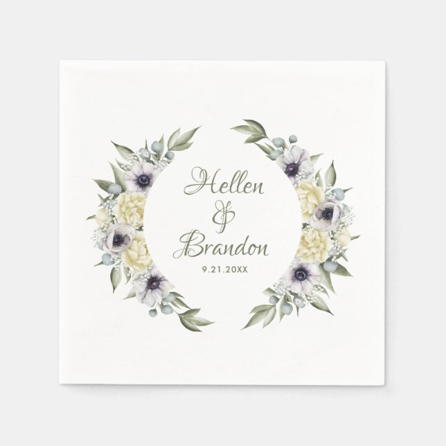 White & pastel peach shabby-chic flowers wreath napkin (Front)